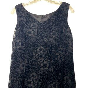 Vtg Black Velvet Floral Burnout Overlay Sleeveless Sheath Dress Studio I Size 8